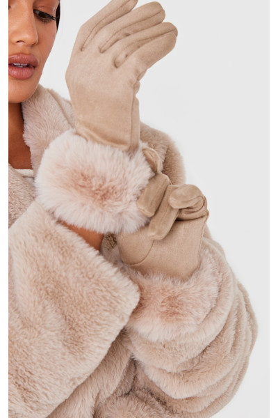 Кремові рукавички зі штучного хутра