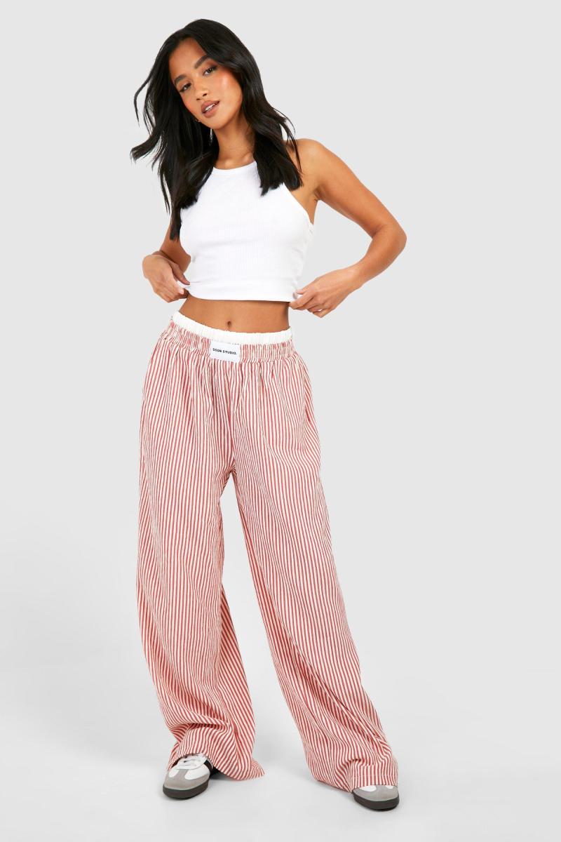 Маленькі штани в тонку смужку з контрастним поясом