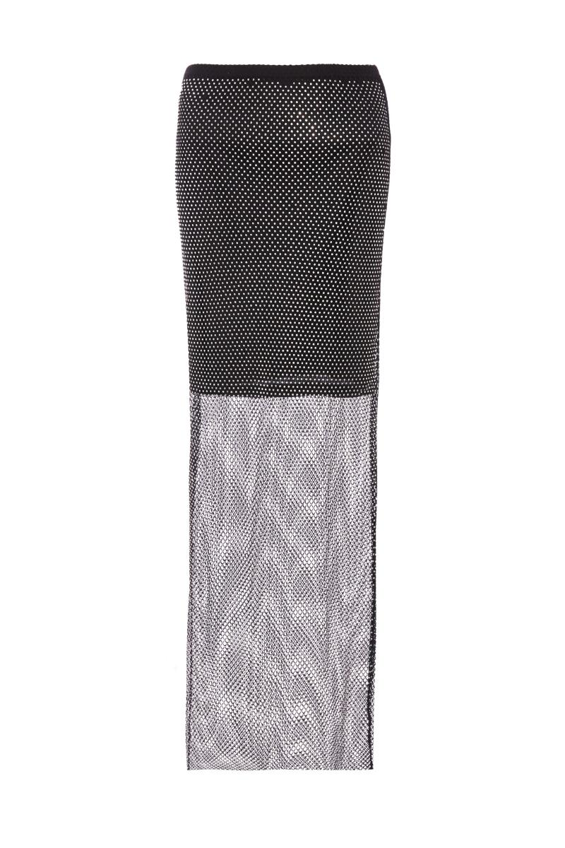 Чорна сітка діаманте мідаксі спідниця