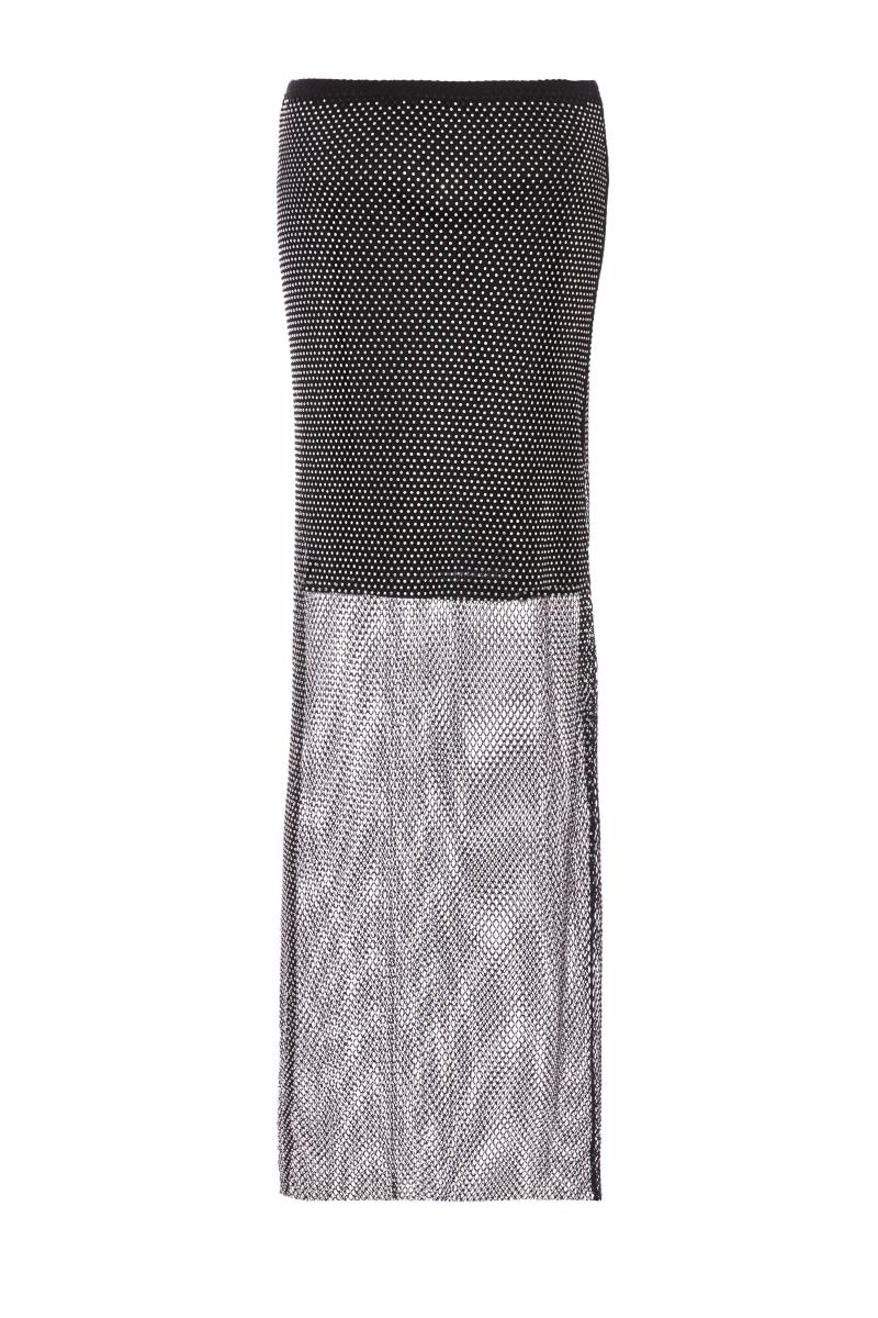 Чорна сітка діаманте мідаксі спідниця