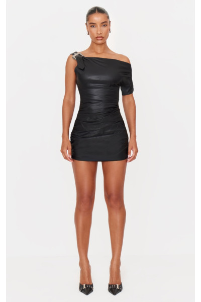 Чорна міні-спідниця з рюшами зі штучної шкіри