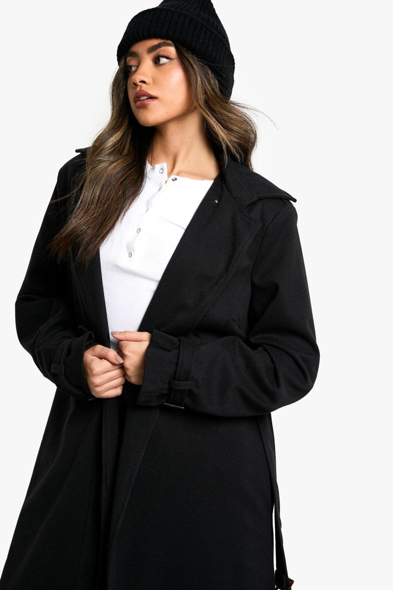 Вовняне пальто з поясом «ялинка».